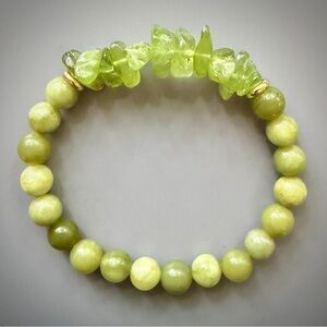 Green Chinese Jade and Green Peridot Chips Handcrafted Bead Bracelet